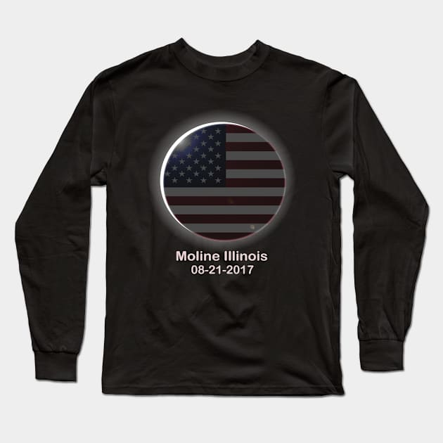 Total Solar Eclipse Moline, IL August 21, 2017 Totality Long Sleeve T-Shirt by Flextees